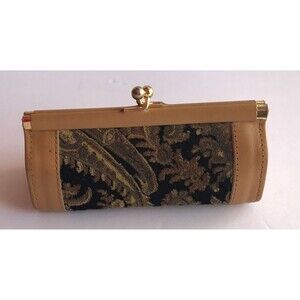Vintage St. Thomas Tapestry Clutch, Leather Trim, Paisley Design